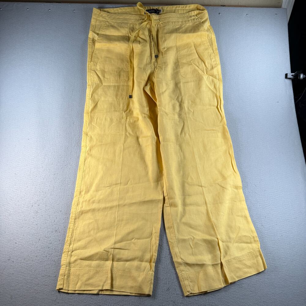 Lauren Ralph Lauren Women’s Size 14 Yellow 100% Linen Wide Leg Drawstring Pants
